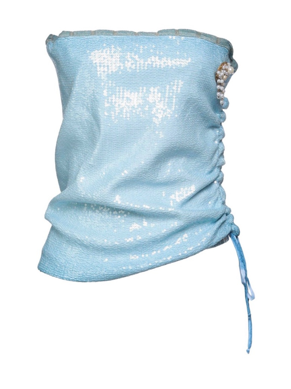 Elisa Cavaletti Pale Blue Sequin Ruched Tube Top with Pearl Detail